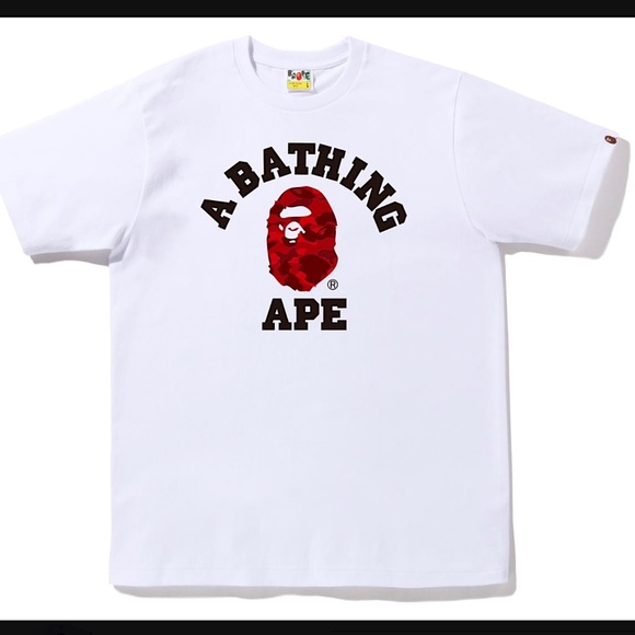BAPE Tee - NEW A BATHING APE White & Red Camo College T-Shirt Unisex - Picture 12 of 12